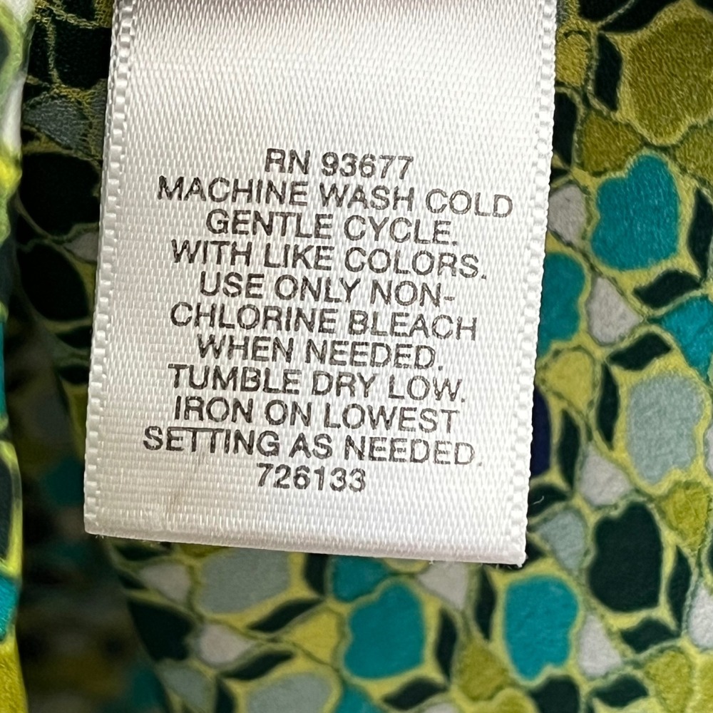 Liz Claiborne Womens Green Geometric Mosaic V-Neck 3/4 Sleeve Blouse Size S - Picture 7 of 8